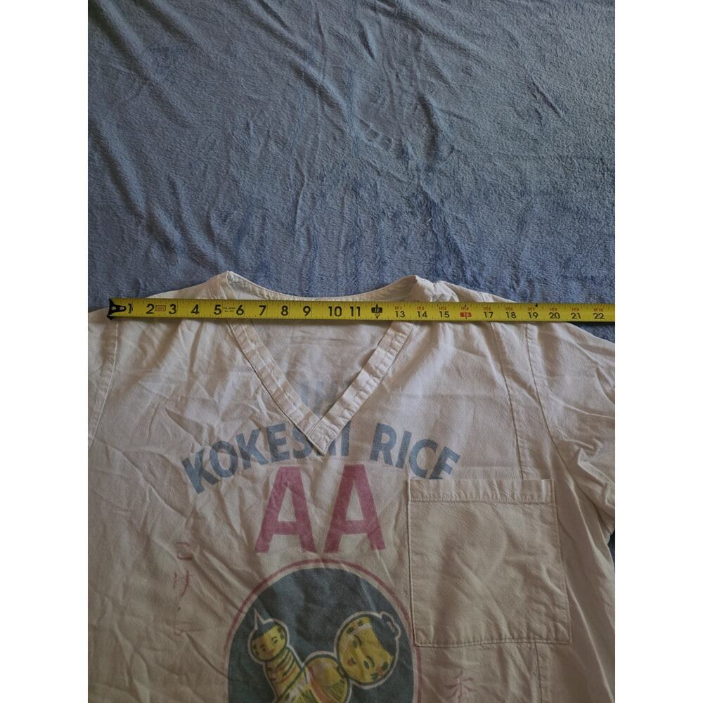 Vintage Kokeshi Rice Sack Shirt Y Hata Honolulu Hawaii Cotton V Neck - Picture 7 of 8